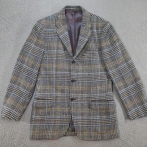 Vintage Houndstooth Plaid  Sport Coat Mens 40R Blue Black '70s John Daniel Co.